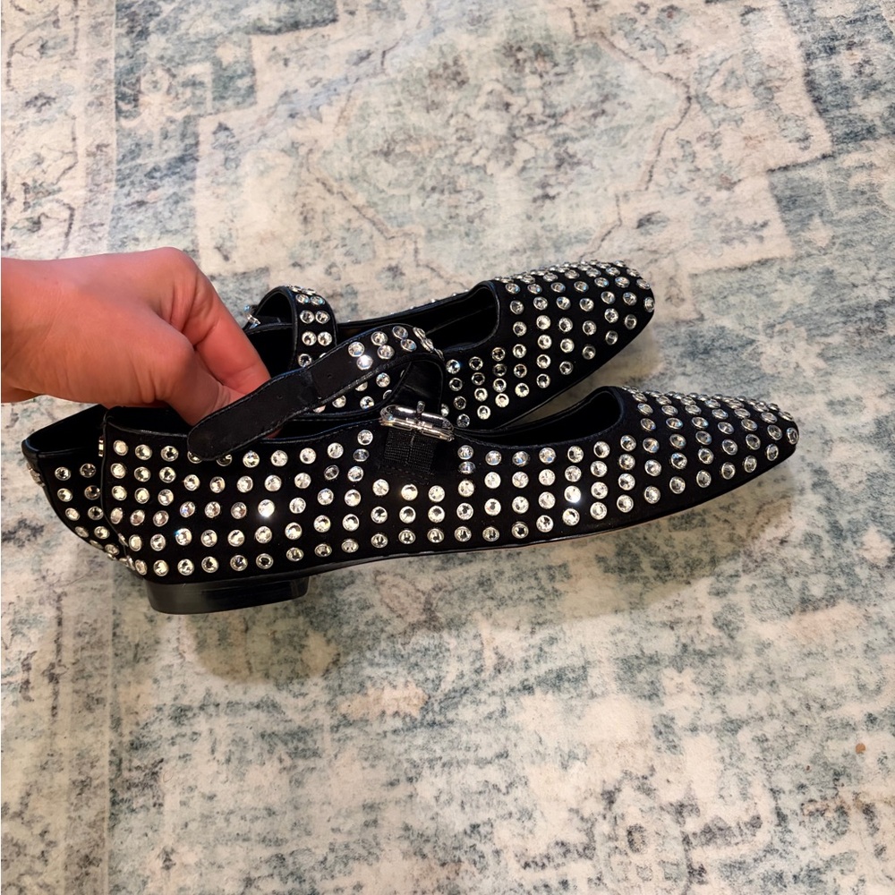 Black and Silver Studded Mary Jane Flats - Picture 4 of 9
